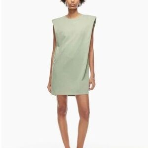 For Cynthia NWT Sage Micro Shoulder Pad Oversize Chic Flattering Shift Dress S